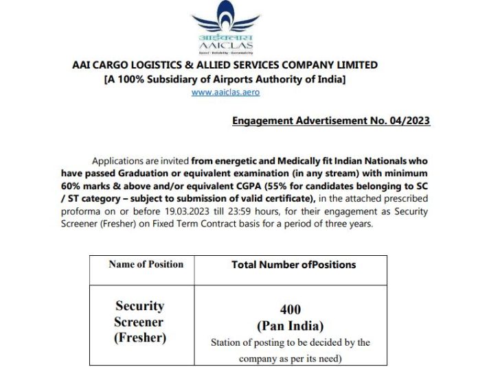 AAI Recruitment 2023: AAI invites applications for Security Screener fresher recruitment, will get good salary, know others details