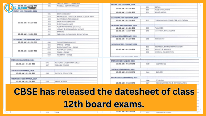 CBSE Date Sheet 2024: CBSE has released the datesheet of class 12th board exams.