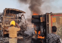 Tragic Collision in Andhra Pradesh: 13 Dead as Private Bus Catches Fire After Lorry Crash