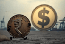Rupee Touches Six-Week High Driven By Global Oil Slump And Aggressive RBI Policy Measures A sleek, minimal financial dashboard displaying currency exchange pairs with a focus on an upward trending line chart for the Indian Rupee.