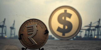 Rupee Touches Six-Week High Driven By Global Oil Slump And Aggressive RBI Policy Measures A sleek, minimal financial dashboard displaying currency exchange pairs with a focus on an upward trending line chart for the Indian Rupee.